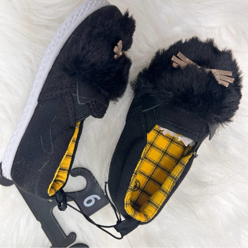 Baby Girl Wonder Nation Black Furry Slip On Kitty Cat Shoes Size 6 - Picture 6 of 6